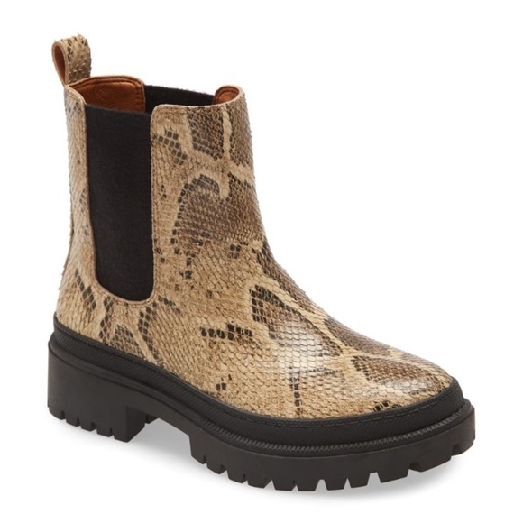 New Lucky Brand Ellerey Snake Print Lug Boots - Picture 12 of 12